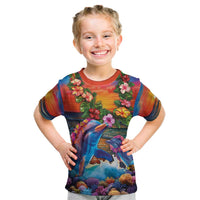 Hawaiian Lei Day Kid T Shirt Dolphins with Colorful Corals and Romantic Sunset LT03 Orange - Polynesian Pride