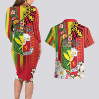 Personalised Hawaii and Philippines Together Couples Matching Long Sleeve Bodycon Dress and Hawaiian Shirt The Emblems with Cultural Symbols Green-Yellow-Red Tricolor