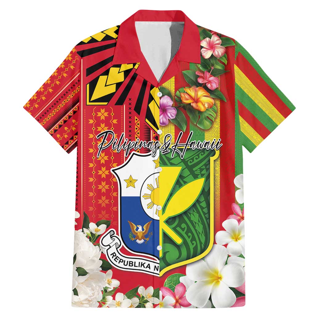 Personalised Hawaii and Philippines Together Family Matching Mermaid Dress and Hawaiian Shirt The Emblems with Cultural Symbols Green-Yellow-Red Tricolor