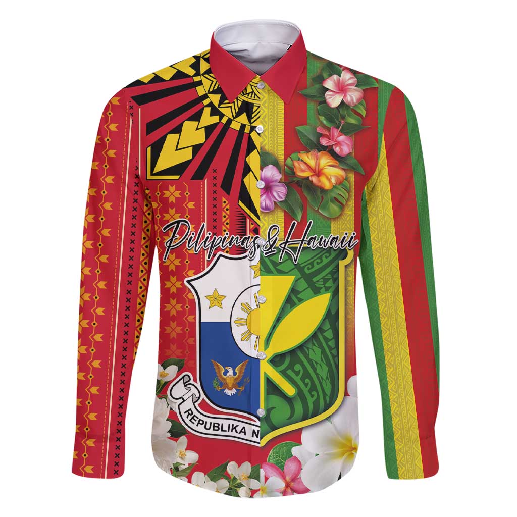 Personalised Hawaii and Philippines Together Family Matching Short Sleeve Bodycon Dress and Hawaiian Shirt The Emblems with Cultural Symbols Green-Yellow-Red Tricolor