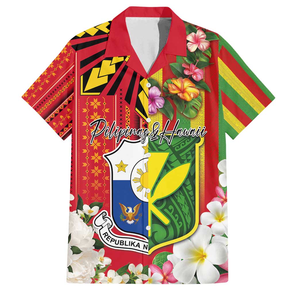 Personalised Hawaii and Philippines Together Family Matching Summer Maxi Dress and Hawaiian Shirt The Emblems with Cultural Symbols Green-Yellow-Red Tricolor