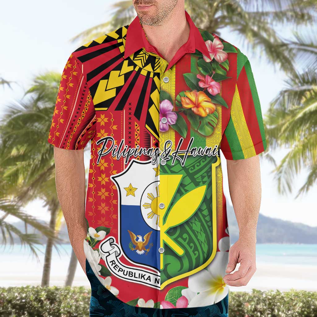 Personalised Hawaii and Philippines Together Hawaiian Shirt The Emblems with Cultural Symbols Green-Yellow-Red Tricolor