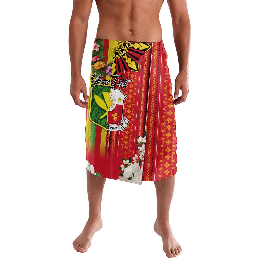 Personalised Hawaii and Philippines Together Lavalava The Emblems with Cultural Symbols Green-Yellow-Red Tricolor LT03 Art - Polynesian Pride