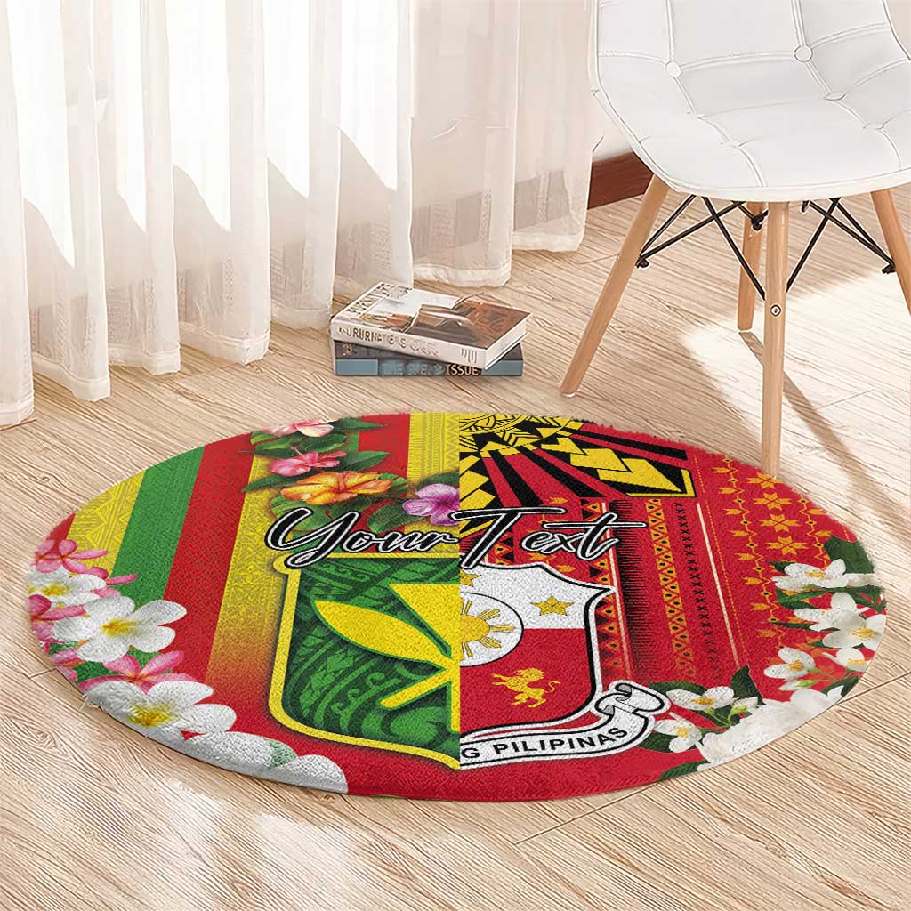 Personalised Hawaii and Philippines Together Round Carpet The Emblems with Cultural Symbols Green-Yellow-Red Tricolor