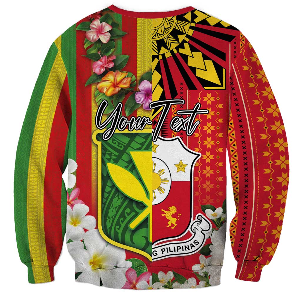 Personalised Hawaii and Philippines Together Sweatshirt The Emblems with Cultural Symbols Green-Yellow-Red Tricolor