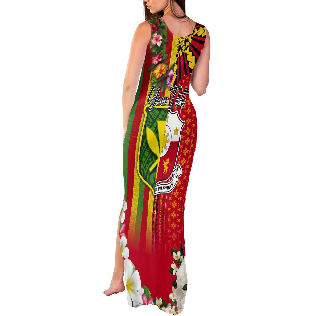 Personalised Hawaii and Philippines Together Tank Maxi Dress The Emblems with Cultural Symbols Green-Yellow-Red Tricolor