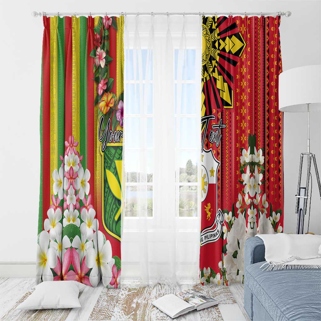 Personalised Hawaii and Philippines Together Window Curtain The Emblems with Cultural Symbols Green-Yellow-Red Tricolor