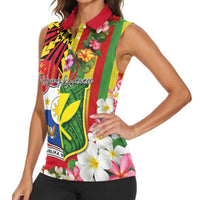 Personalised Hawaii and Philippines Together Women Sleeveless Polo Shirt The Emblems with Cultural Symbols Green-Yellow-Red Tricolor