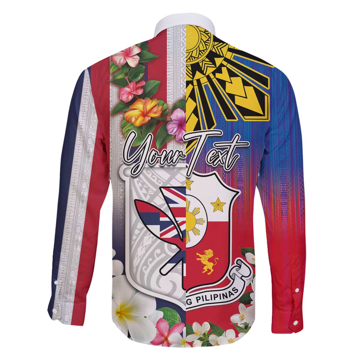 Personalised Hawaii and Philippines Together Family Matching Off The Shoulder Long Sleeve Dress and Hawaiian Shirt The Emblems with Cultural Symbols Blue-White-Red Tricolor