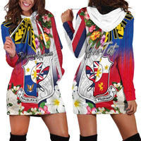 Personalised Hawaii and Philippines Together Hoodie Dress The Emblems with Cultural Symbols Blue-White-Red Tricolor