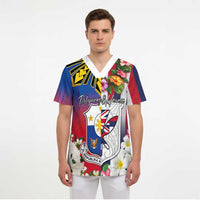 Personalised Hawaii and Philippines Together Scrub Top The Emblems with Cultural Symbols Blue-White-Red Tricolor - Polynesian Pride