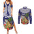 Bula Fiji Crested Iguana Couples Matching Summer Maxi Dress and Long Sleeve Button Shirt Tagimaucia Tapa Tribal Blue Color LT03 Blue - Polynesian Pride