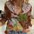 Bula Fiji Crested Iguana Women Casual Shirt Tagimaucia Tapa Tribal Brown Color LT03 Female Brown - Polynesian Pride