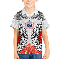 Samoa Siapo Ula Fala Family Matching Long Sleeve Bodycon Dress and Hawaiian Shirt With Ginger Plant White Color LT03 Son's Shirt White - Polynesian Pride