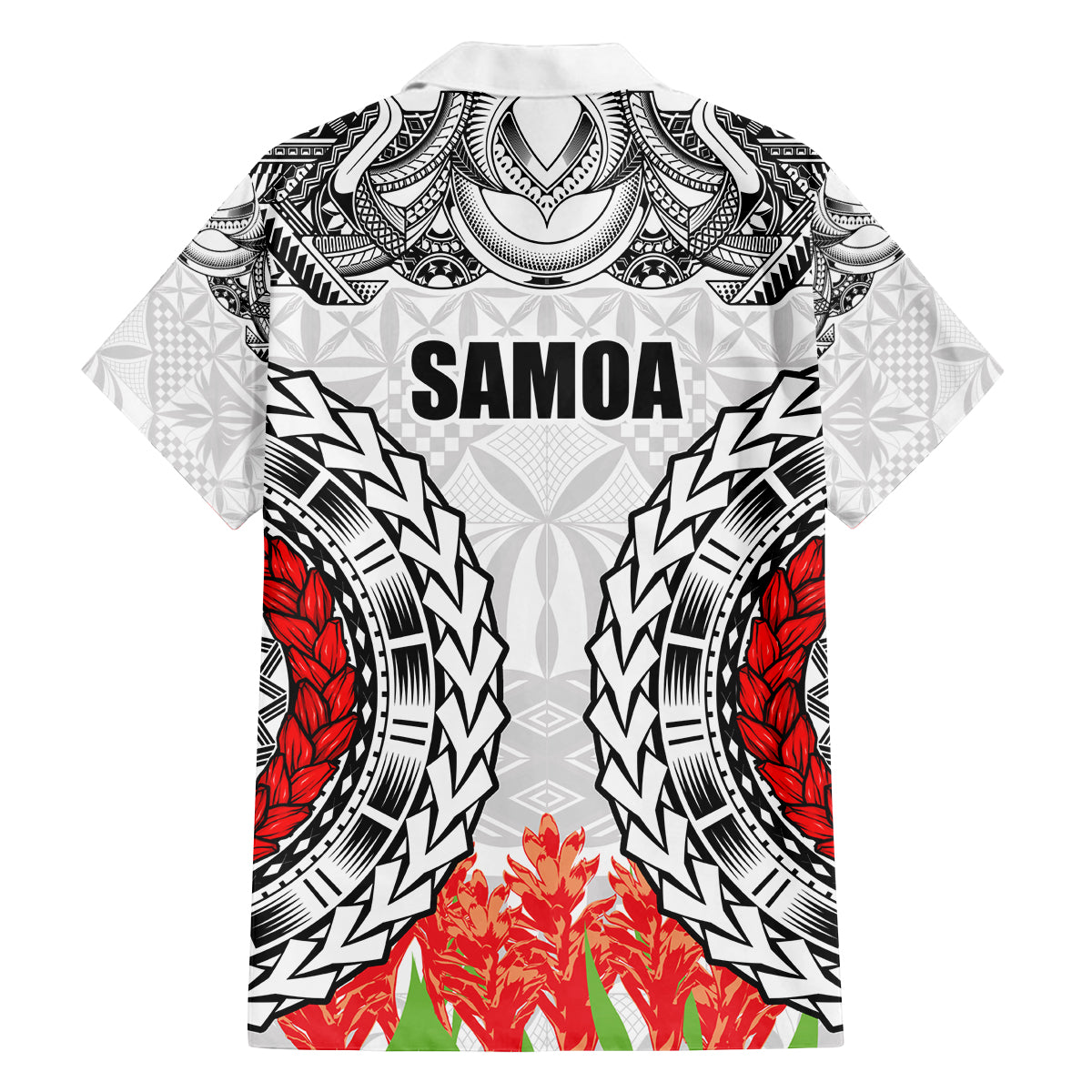 Samoa Siapo Ula Fala Family Matching Puletasi and Hawaiian Shirt With Ginger Plant White Color LT03 - Polynesian Pride