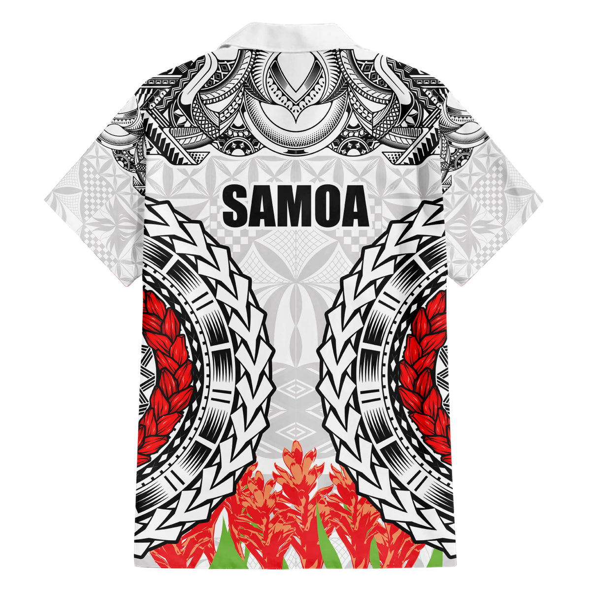 Samoa Siapo Ula Fala Family Matching Short Sleeve Bodycon Dress and Hawaiian Shirt With Ginger Plant White Color LT03 - Polynesian Pride