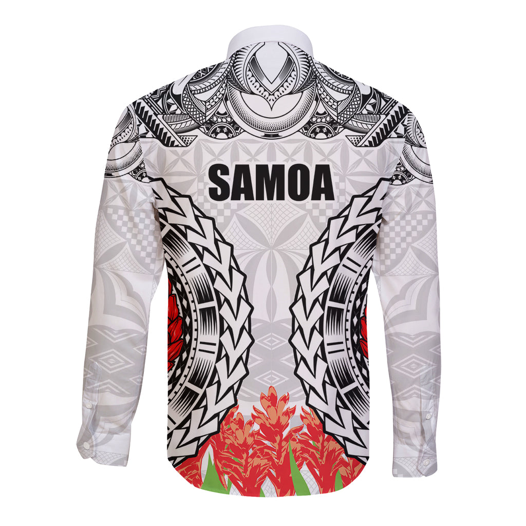 Samoa Siapo Ula Fala Long Sleeve Button Shirt With Ginger Plant White Color LT03 - Polynesian Pride