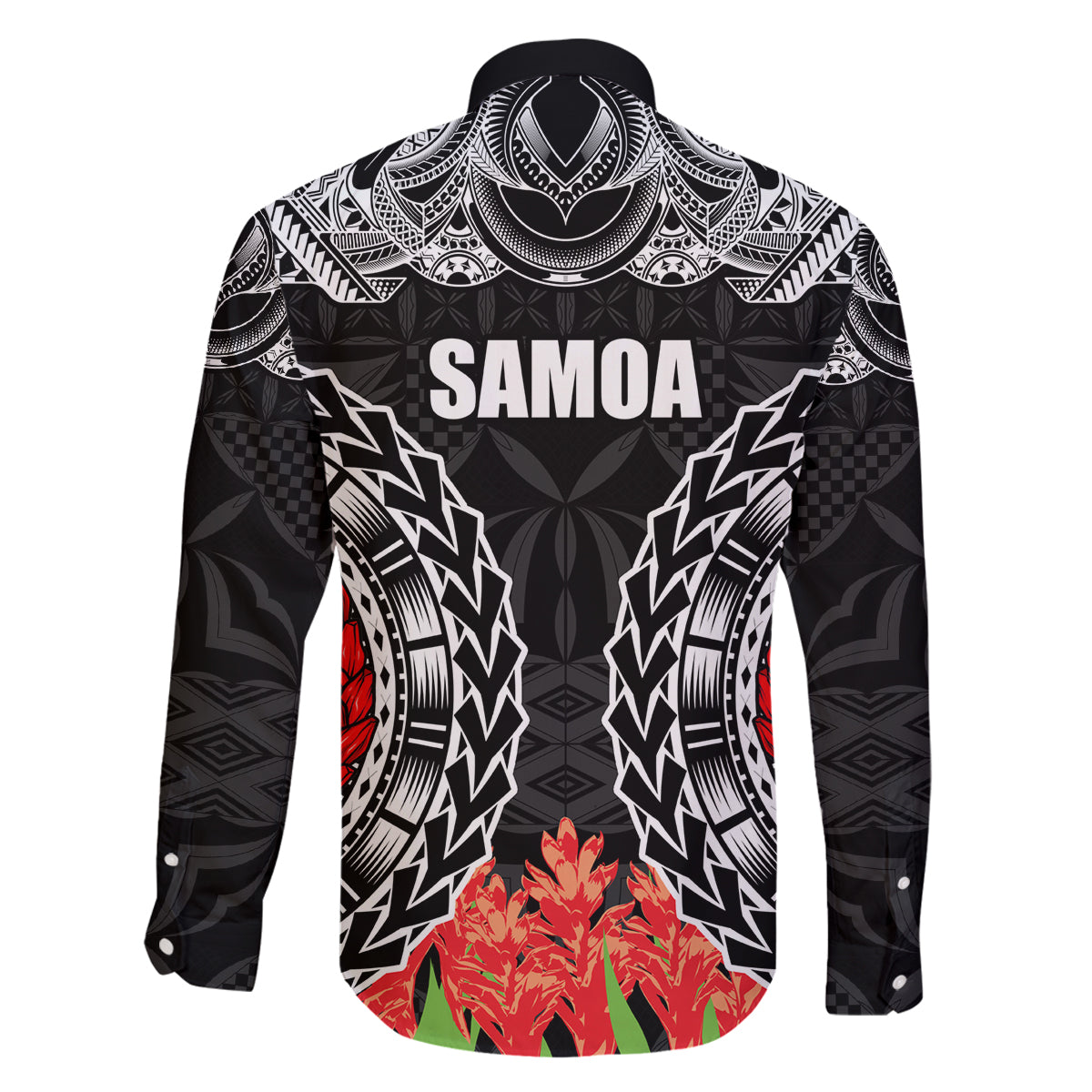 Samoa Siapo Ula Fala Family Matching Mermaid Dress and Hawaiian Shirt With Ginger Plant Black Color LT03 - Polynesian Pride