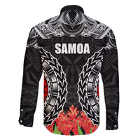 Samoa Siapo Ula Fala Family Matching Off Shoulder Long Sleeve Dress and Hawaiian Shirt With Ginger Plant Black Color LT03 - Polynesian Pride