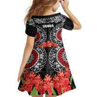 Samoa Siapo Ula Fala Family Matching Short Sleeve Bodycon Dress and Hawaiian Shirt With Ginger Plant Black Color LT03 - Polynesian Pride