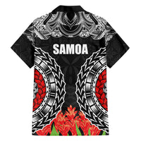 Samoa Siapo Ula Fala Family Matching Tank Maxi Dress and Hawaiian Shirt With Ginger Plant Black Color LT03 - Polynesian Pride