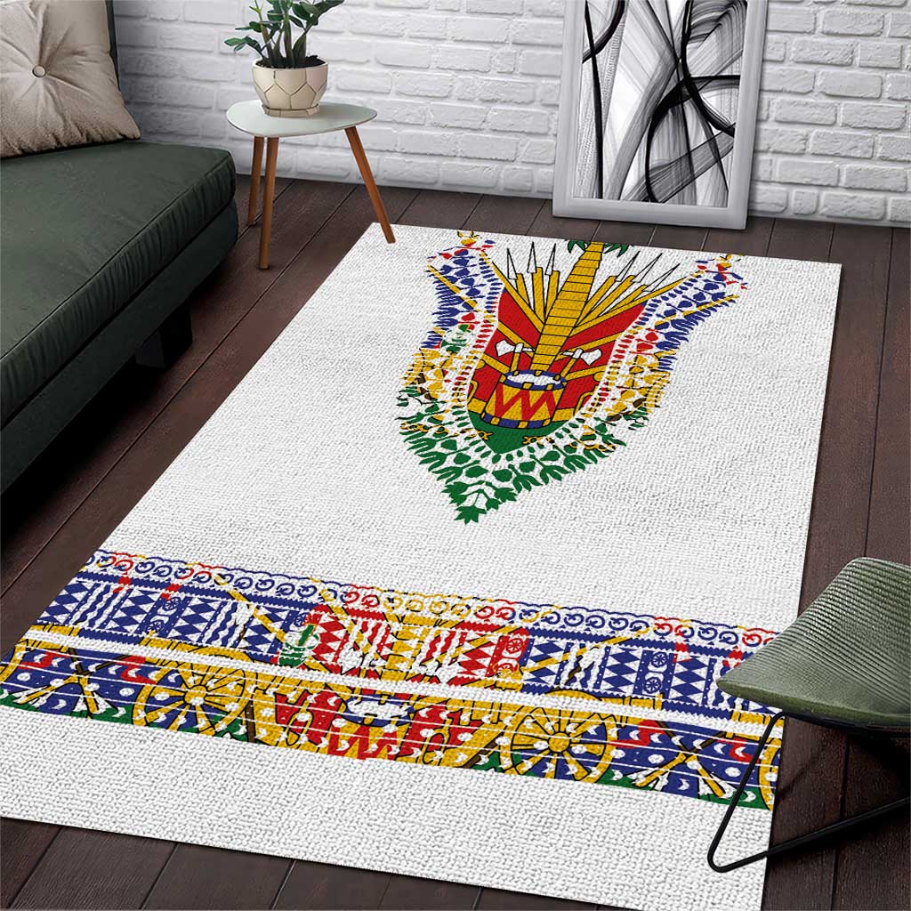 Haiti Flag Traditional Dashiki Area Rug White Color - Polynesian Pride