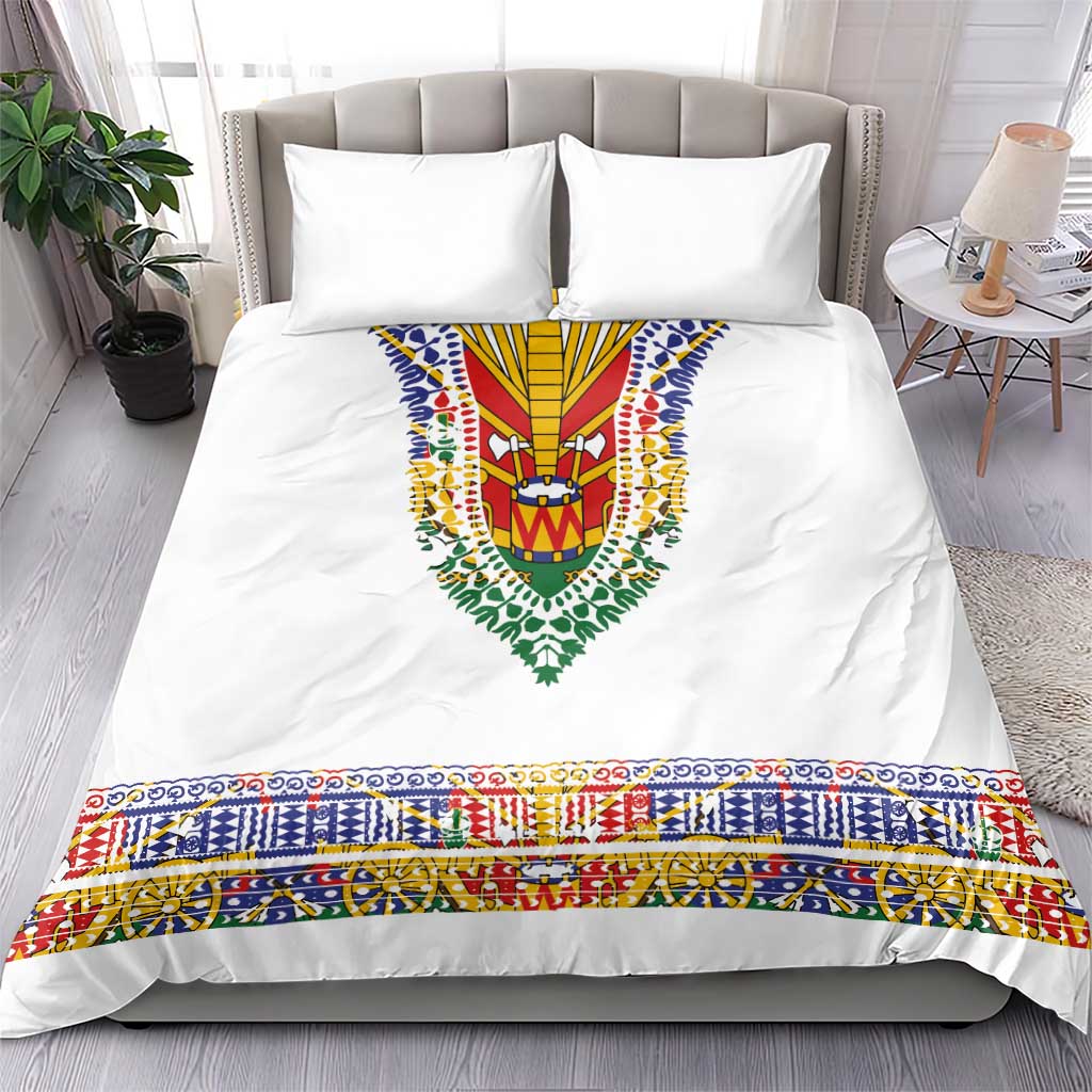 Haiti Flag Traditional Dashiki Bedding Set White Color - Polynesian Pride