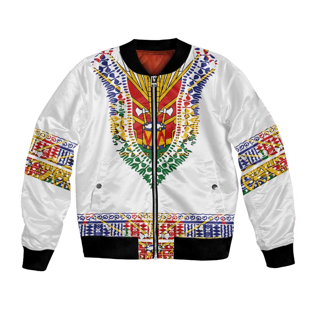 Haiti Flag Traditional Dashiki Bomber Jacket White Color - Polynesian Pride