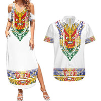 Haiti Flag Traditional Dashiki Couples Matching Summer Maxi Dress and Hawaiian Shirt White Color - Polynesian Pride