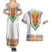 Haiti Flag Traditional Dashiki Couples Matching Summer Maxi Dress and Hawaiian Shirt White Color - Polynesian Pride