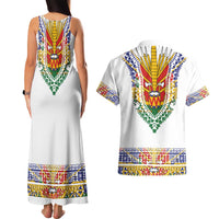 Haiti Flag Traditional Dashiki Couples Matching Tank Maxi Dress and Hawaiian Shirt White Color - Polynesian Pride