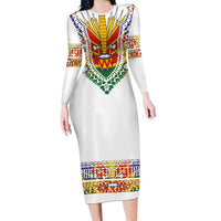 Haiti Flag Traditional Dashiki Family Matching Long Sleeve Bodycon Dress and Hawaiian Shirt White Color - Polynesian Pride