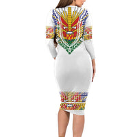 Haiti Flag Traditional Dashiki Family Matching Long Sleeve Bodycon Dress and Hawaiian Shirt White Color - Polynesian Pride
