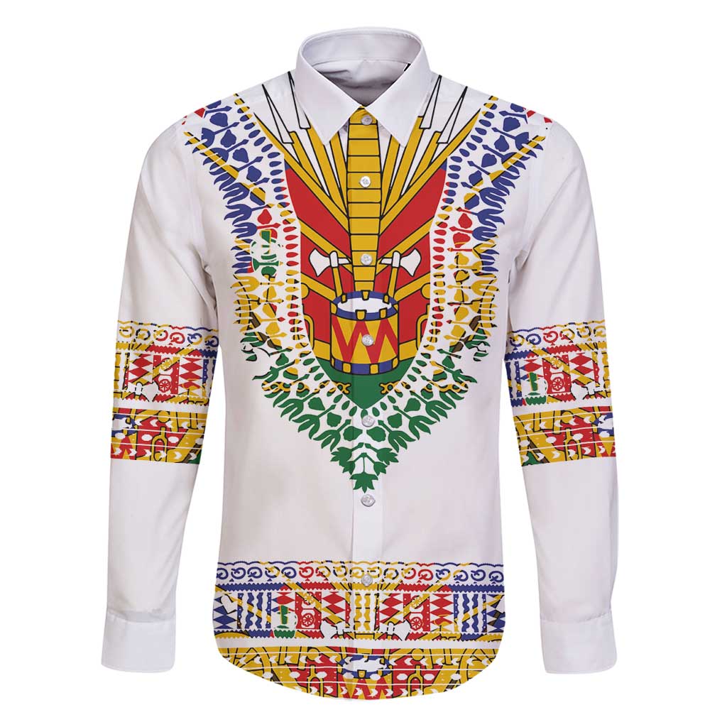 Haiti Flag Traditional Dashiki Family Matching Mermaid Dress and Hawaiian Shirt White Color - Polynesian Pride