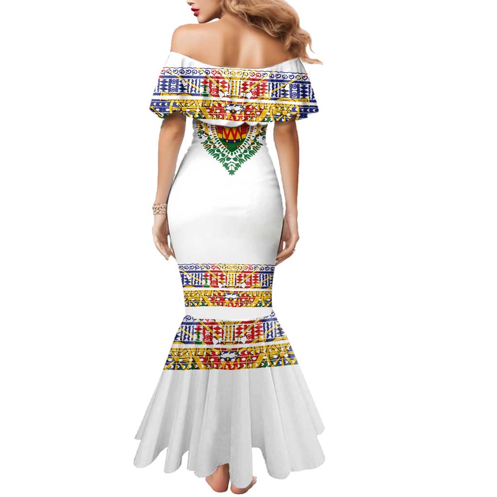 Haiti Flag Traditional Dashiki Family Matching Mermaid Dress and Hawaiian Shirt White Color - Polynesian Pride