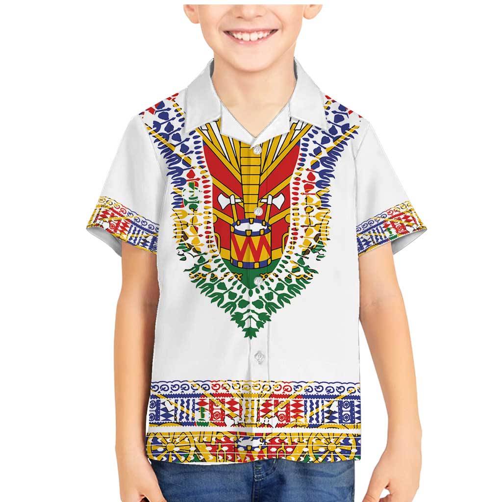 Haiti Flag Traditional Dashiki Family Matching Mermaid Dress and Hawaiian Shirt White Color - Polynesian Pride