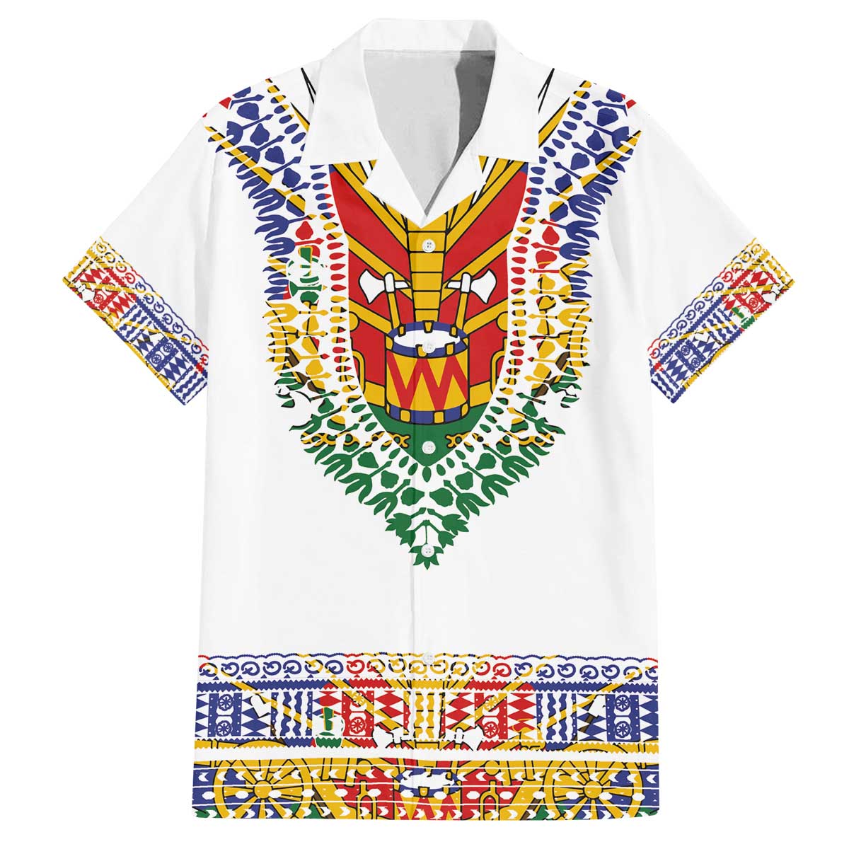Haiti Flag Traditional Dashiki Family Matching Off The Shoulder Long Sleeve Dress and Hawaiian Shirt White Color - Polynesian Pride