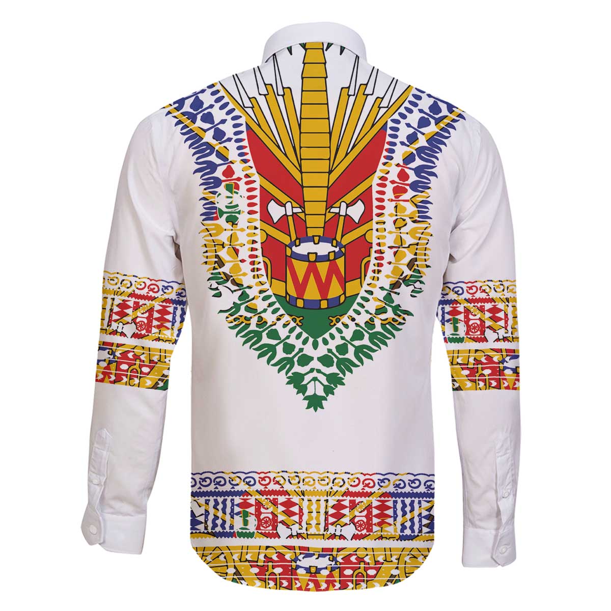 Haiti Flag Traditional Dashiki Family Matching Off The Shoulder Long Sleeve Dress and Hawaiian Shirt White Color - Polynesian Pride