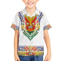 Haiti Flag Traditional Dashiki Family Matching Off The Shoulder Long Sleeve Dress and Hawaiian Shirt White Color - Polynesian Pride
