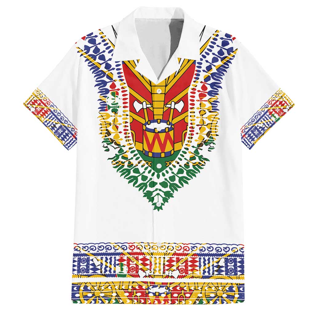 Haiti Flag Traditional Dashiki Family Matching Off Shoulder Maxi Dress and Hawaiian Shirt White Color - Polynesian Pride