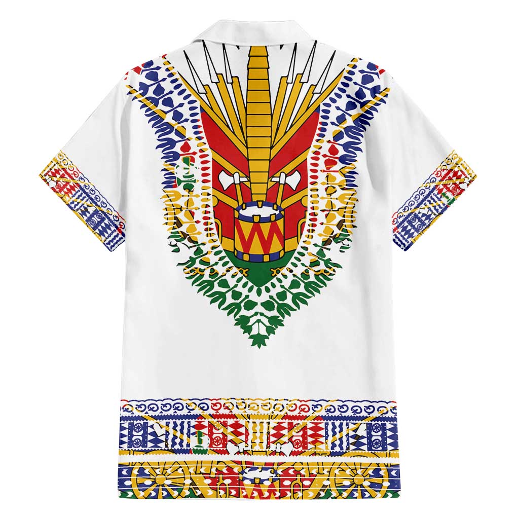 Haiti Flag Traditional Dashiki Family Matching Off Shoulder Short Dress and Hawaiian Shirt White Color - Polynesian Pride