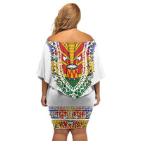 Haiti Flag Traditional Dashiki Family Matching Off Shoulder Short Dress and Hawaiian Shirt White Color - Polynesian Pride