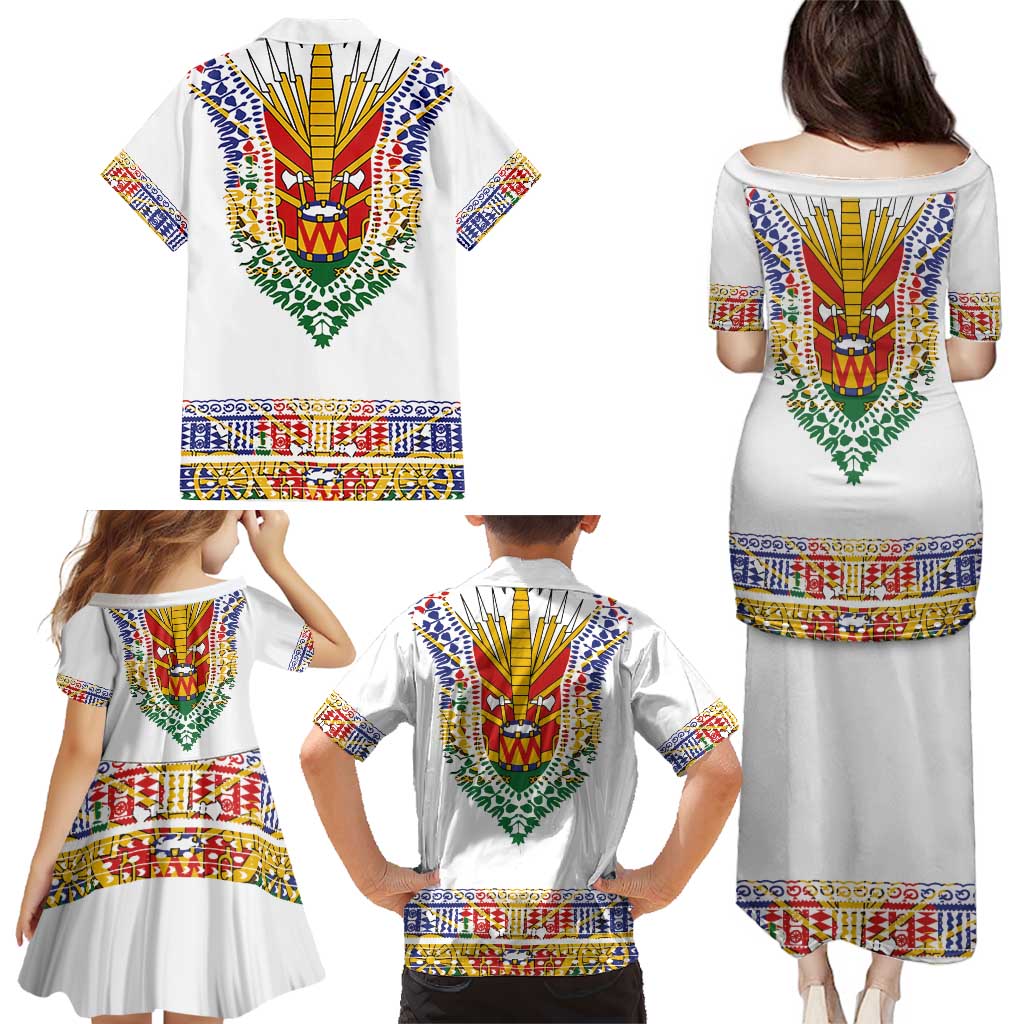 Haiti Flag Traditional Dashiki Family Matching Puletasi and Hawaiian Shirt White Color - Polynesian Pride