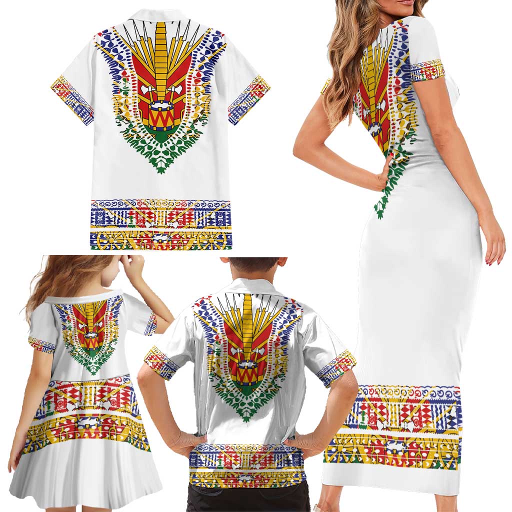 Haiti Flag Traditional Dashiki Family Matching Short Sleeve Bodycon Dress and Hawaiian Shirt White Color - Polynesian Pride