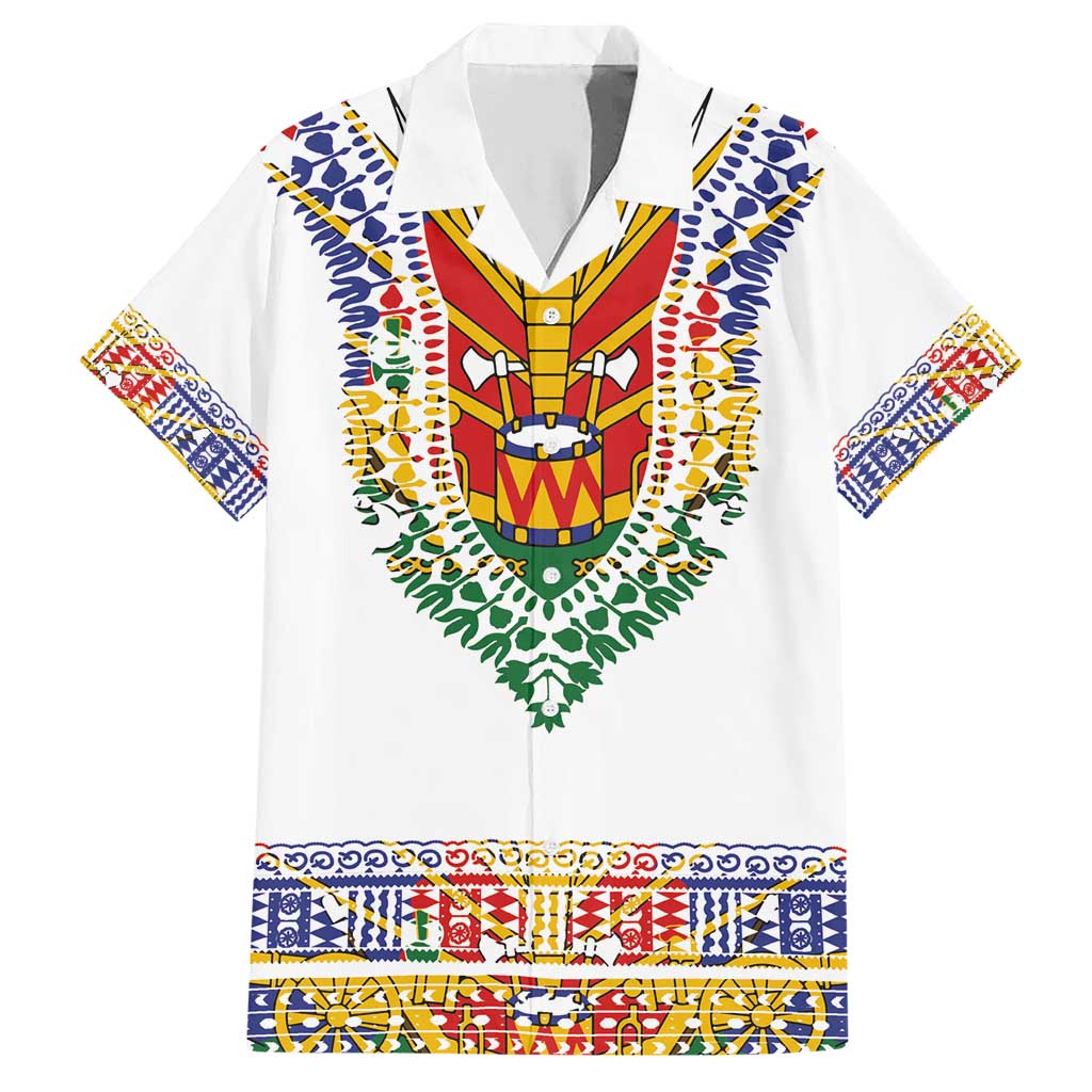 Haiti Flag Traditional Dashiki Family Matching Short Sleeve Bodycon Dress and Hawaiian Shirt White Color - Polynesian Pride