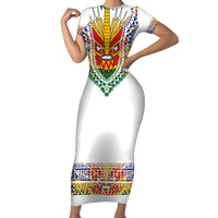 Haiti Flag Traditional Dashiki Family Matching Short Sleeve Bodycon Dress and Hawaiian Shirt White Color - Polynesian Pride