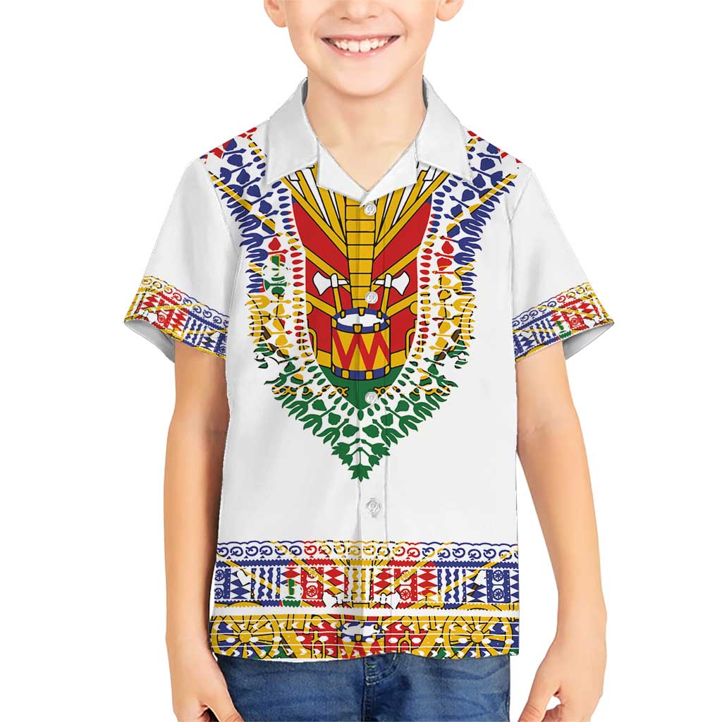 Haiti Flag Traditional Dashiki Family Matching Short Sleeve Bodycon Dress and Hawaiian Shirt White Color - Polynesian Pride