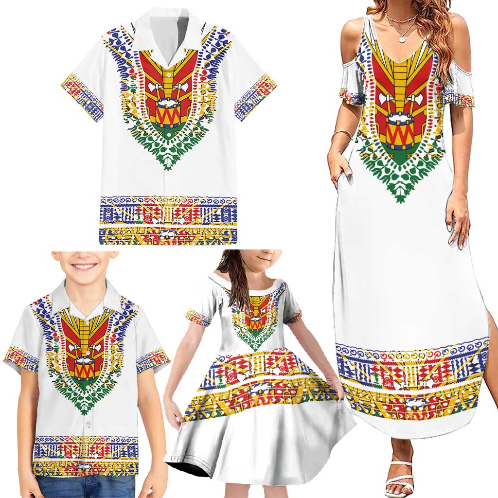 Haiti Flag Traditional Dashiki Family Matching Summer Maxi Dress and Hawaiian Shirt White Color - Polynesian Pride