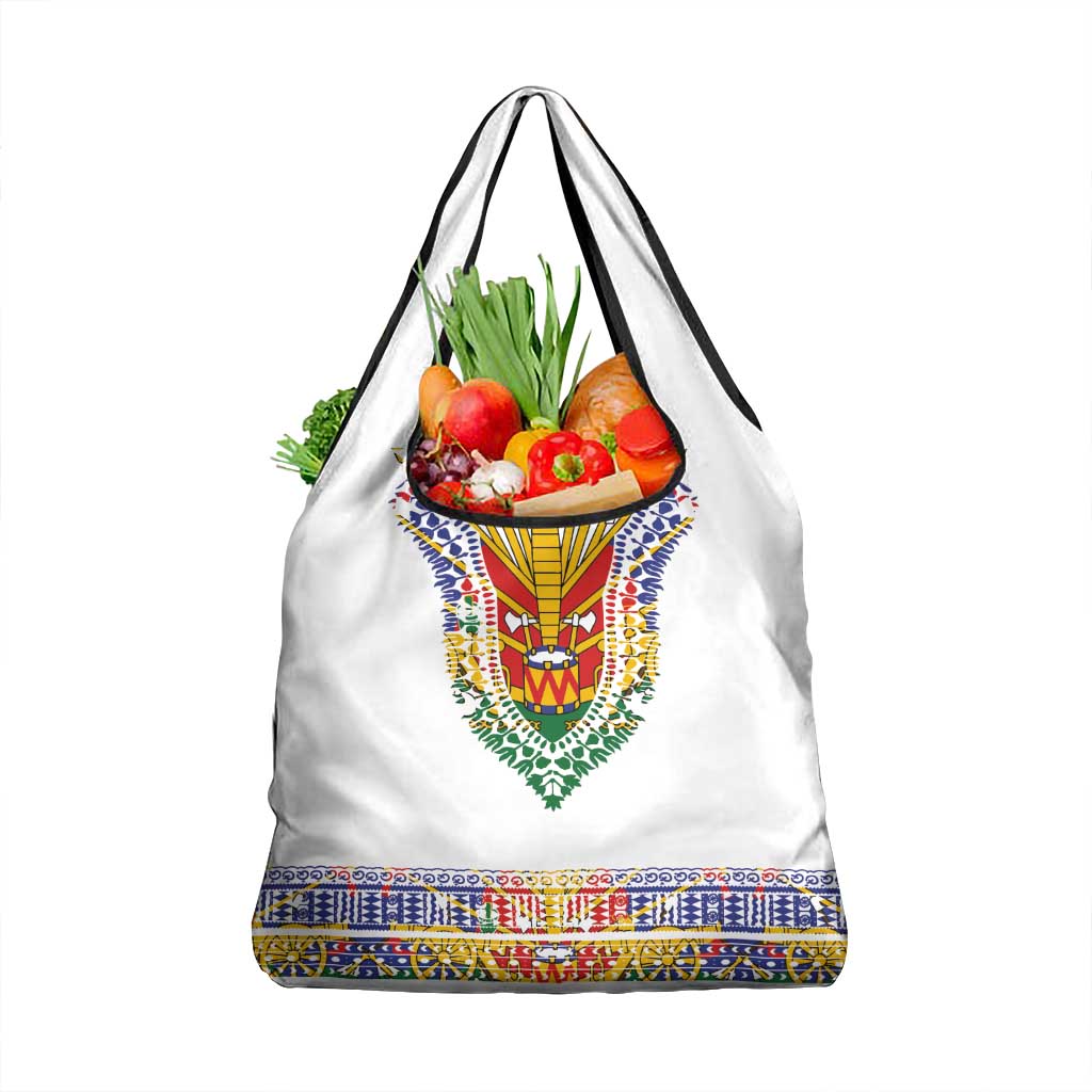 Haiti Flag Traditional Dashiki Grocery Bag White Color - Polynesian Pride