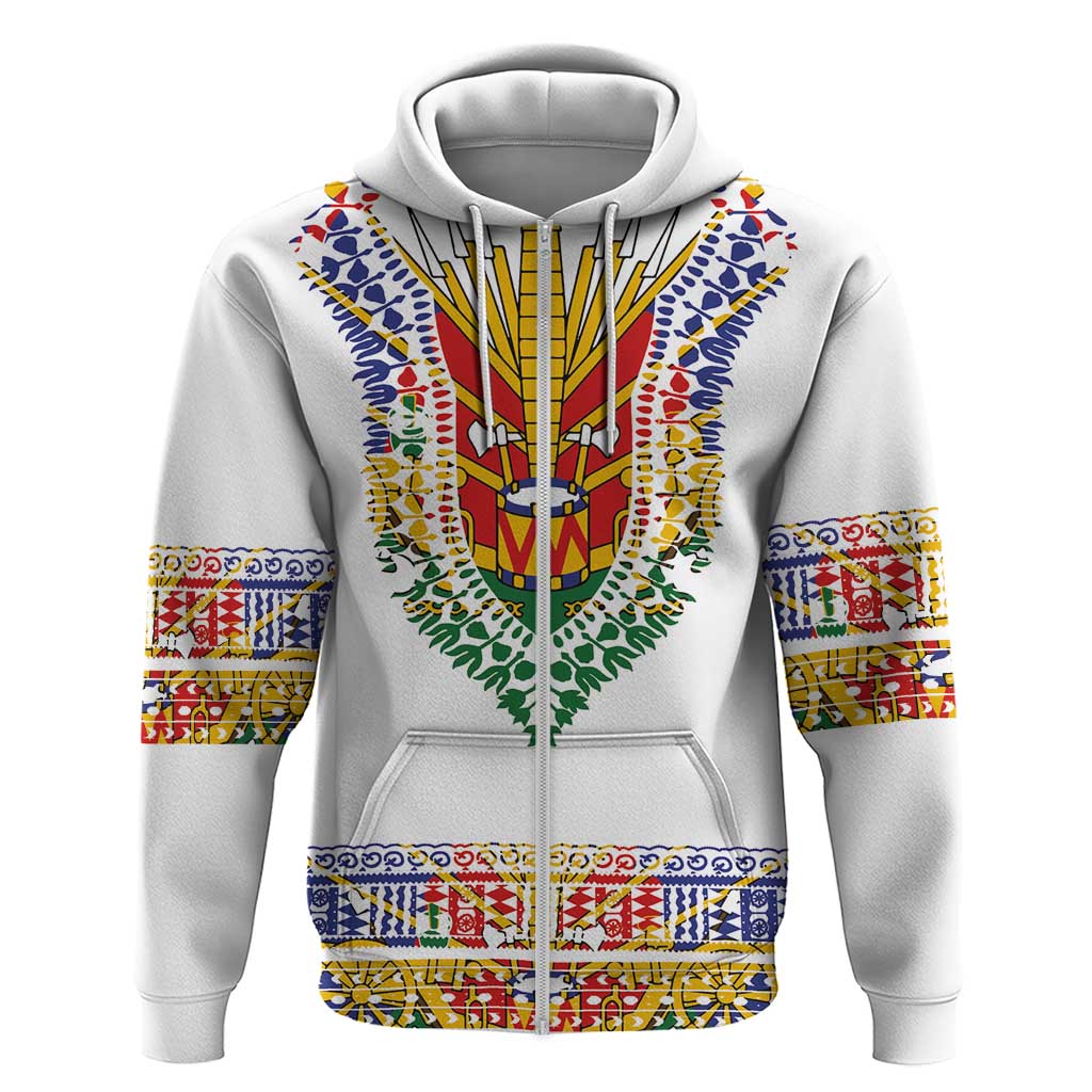 Haiti Flag Traditional Dashiki Hoodie White Color - Polynesian Pride